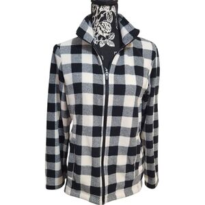 Lands' End Black and White Plaid Fleece Jacket